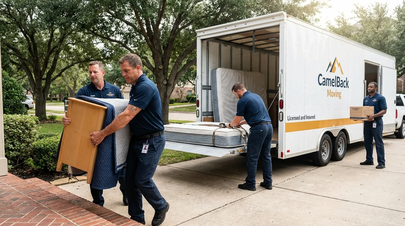 Crew loading residential truck for cross-state move from Soulsbyville, CA