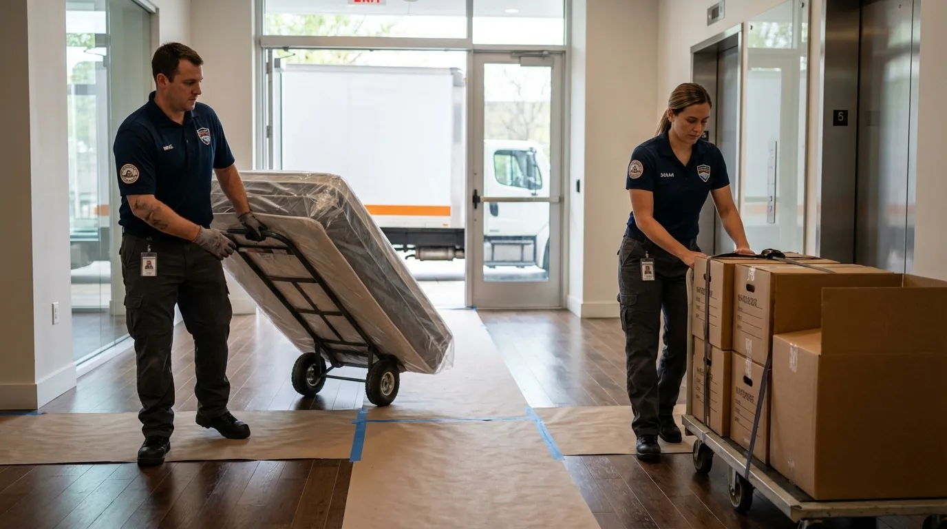 Professional apartment movers loading elevator in Soulsbyville, CA